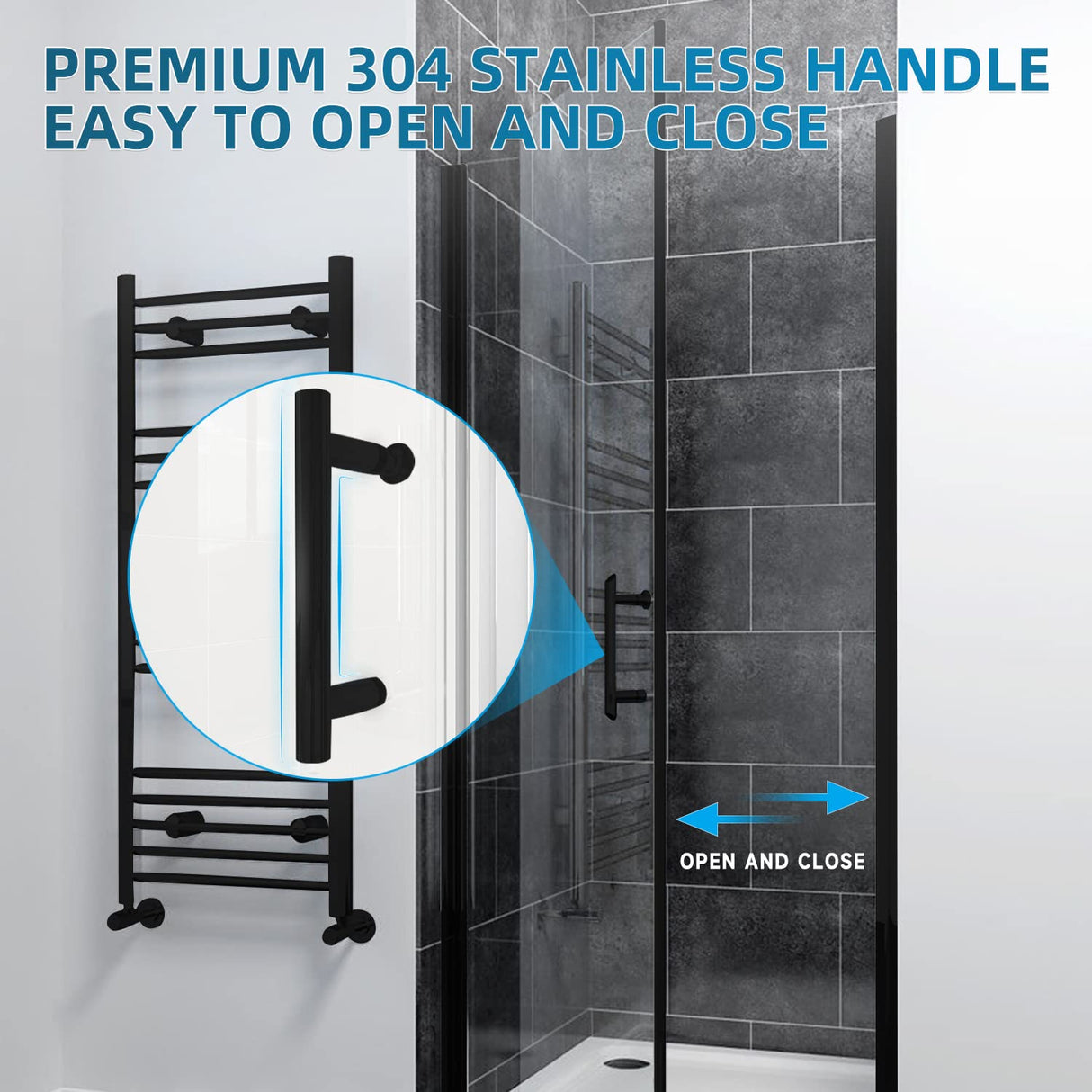 SUNNY SHOWER 1/4 Inch Frameless Black Finish Pivot Shower Door
