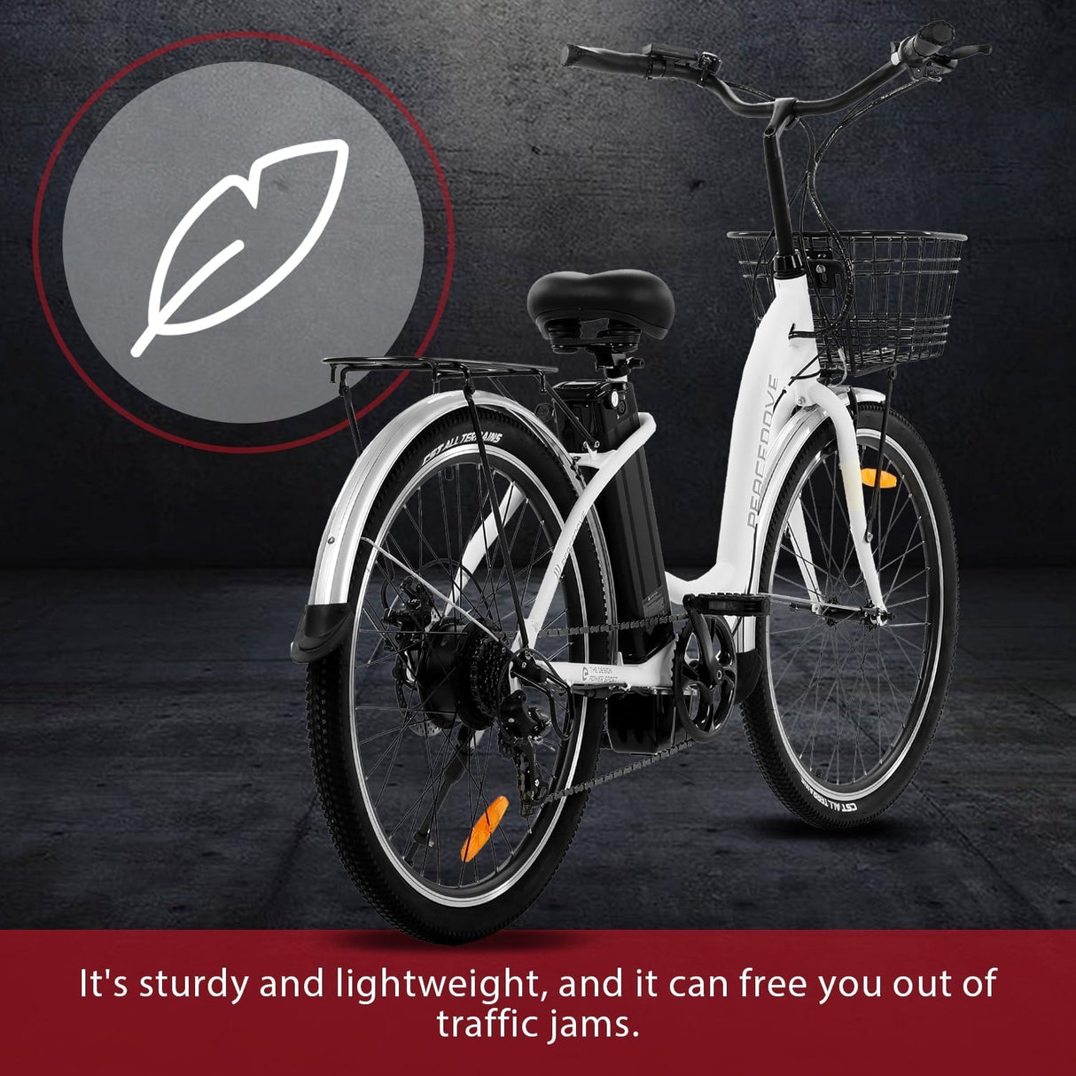 Ecotric 26 Inch 36 V 10 AH 350 W City Bike Electric Bicycle e-bike White with Basket 7 Speed Step Through Commuter for Women Girls A-E516646