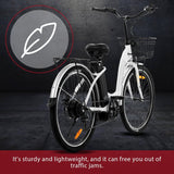 Ecotric 26 Inch 36 V 10 AH 350 W City Bike Electric Bicycle e-bike White with Basket 7 Speed Step Through Commuter for Women Girls A-E516646