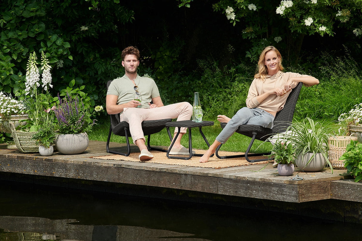 Keter Rio 3-Piece Outdoor Set, All-Weather Resin Rattan Patio Lounge Furniture, Graphite