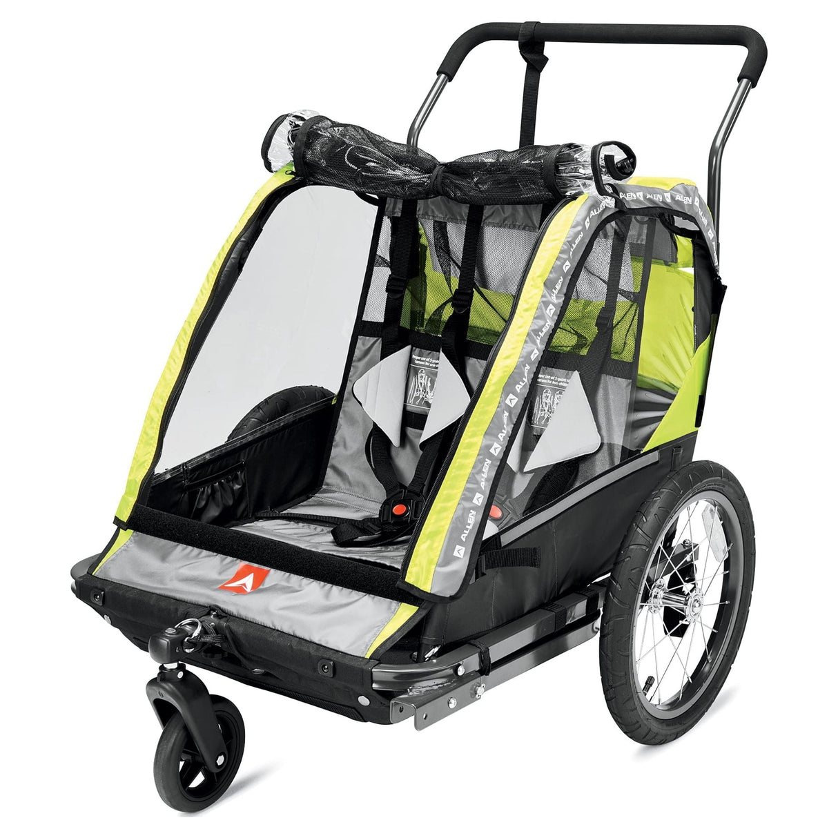 Allen Sports Deluxe 2-Child Bicycle Trailer & Stroller, max capacity 100 lbs, Model AS2, Green