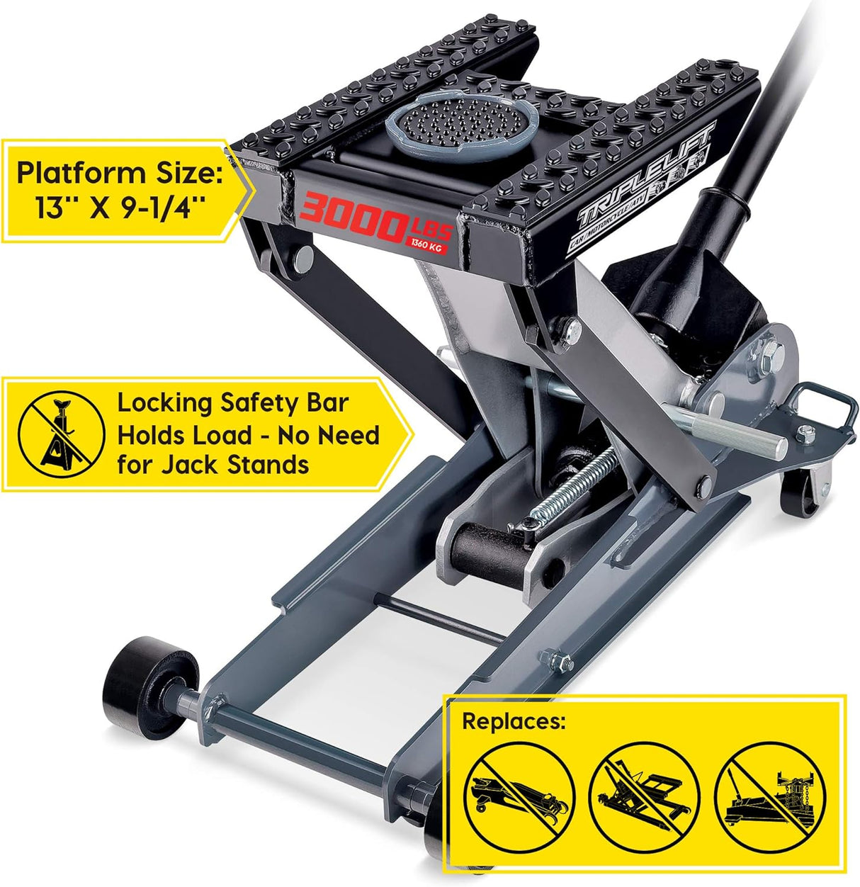 Powerbuilt 3000 Pound Triple Lift Garage Jack, Heavy Duty Vehicle, Truck, Car, Motorcycle, Transmission Lift