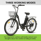 ECOTRIC 26 In. 36 V 10 Ah 350 W Step Through City Electric Bicycle with Basket 7 Speed for Adults Men and Women Pedal Assist Black A-E516646