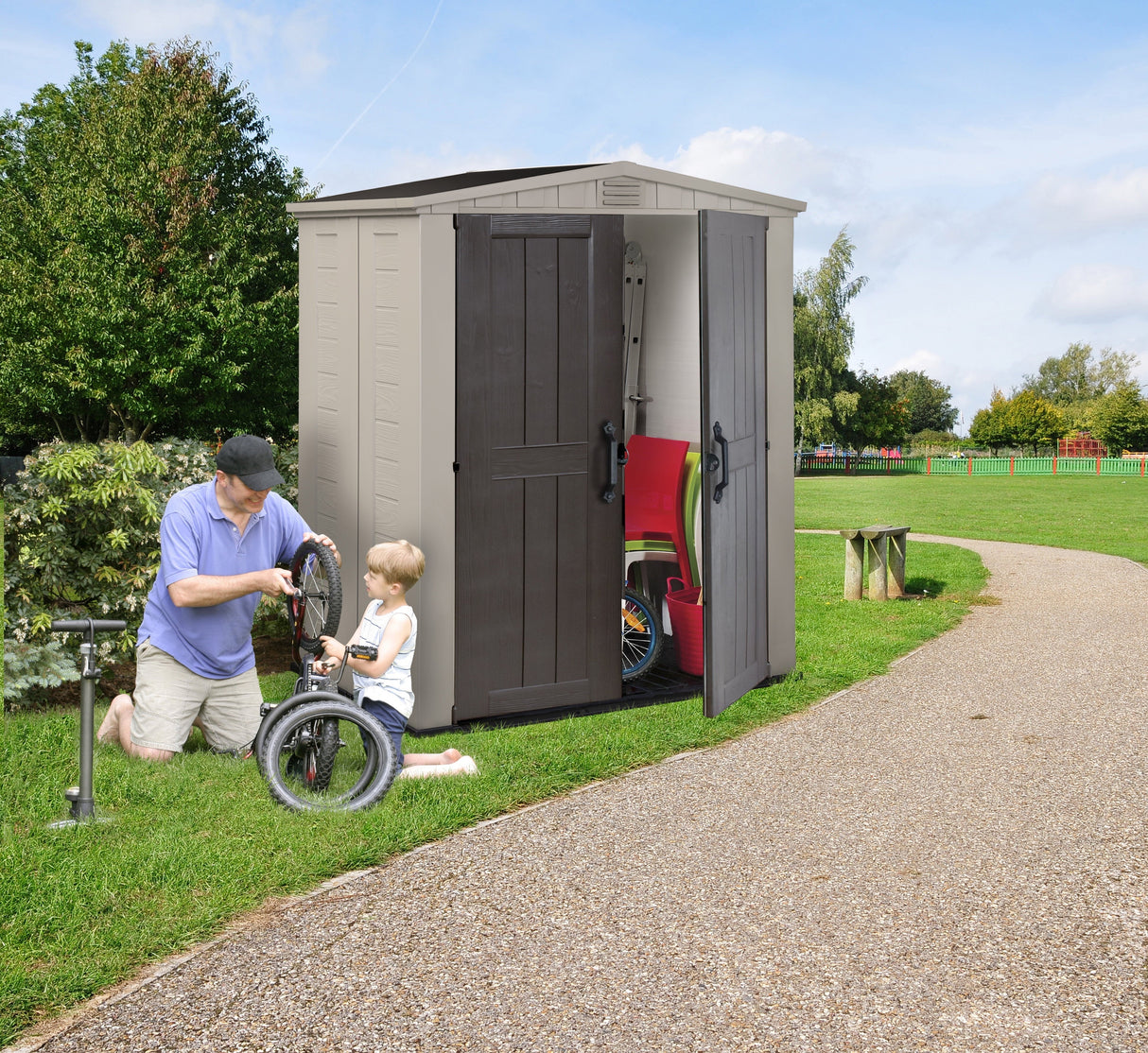 Keter Factor 6x 3 Outdoor Resin Shed, Lawn and Garden Storage, Beige and Taupe