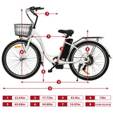 Ecotric 26 Inch 36 V 10 AH 350 W City Bike Electric Bicycle e-bike White with Basket 7 Speed Step Through Commuter for Women Girls A-E516646