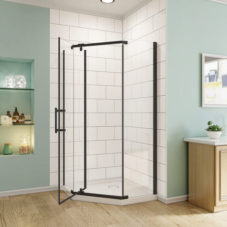 ELEGANT Pivot Enclosures With Pivot Door 36.7 in. W x 36.7 in. D x 71.8 in. H Black Finish
