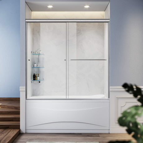 ELEGANT Bathtub Double Sliding Doors 60 in. W x 57.4 in. H Brushed Nickel Finish
