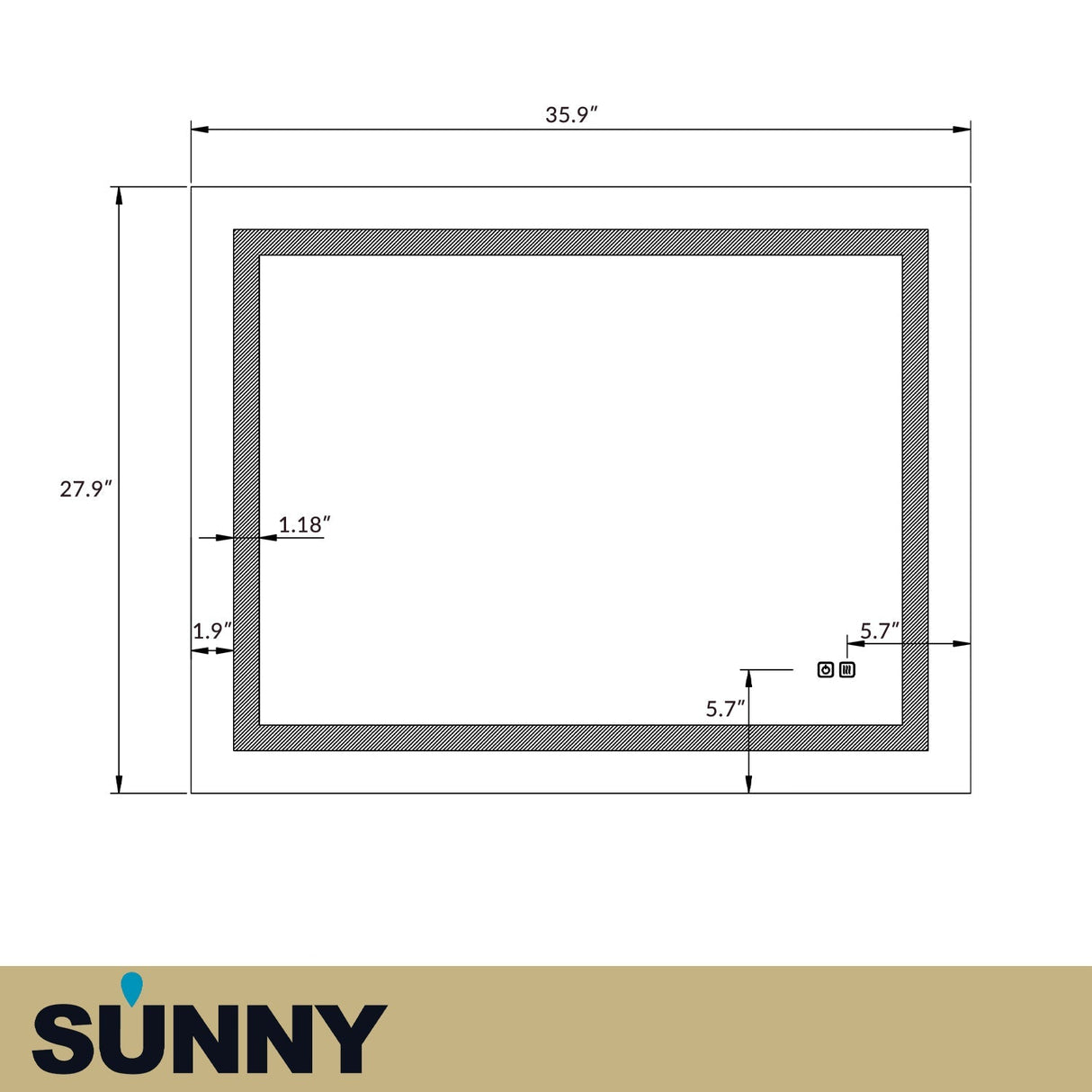 SUNNY SHOWER 36 x 28 in. LED Horizontal Bathroom Mirror With Anti-Fog and Waterproof