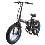 Ecotric Electric Fat Tire Bicycle Folding Bike 12Ah 36V 500W Lithium Battery Beach Snow Mountain 20 In. E Bike Moped (Black & Blue)