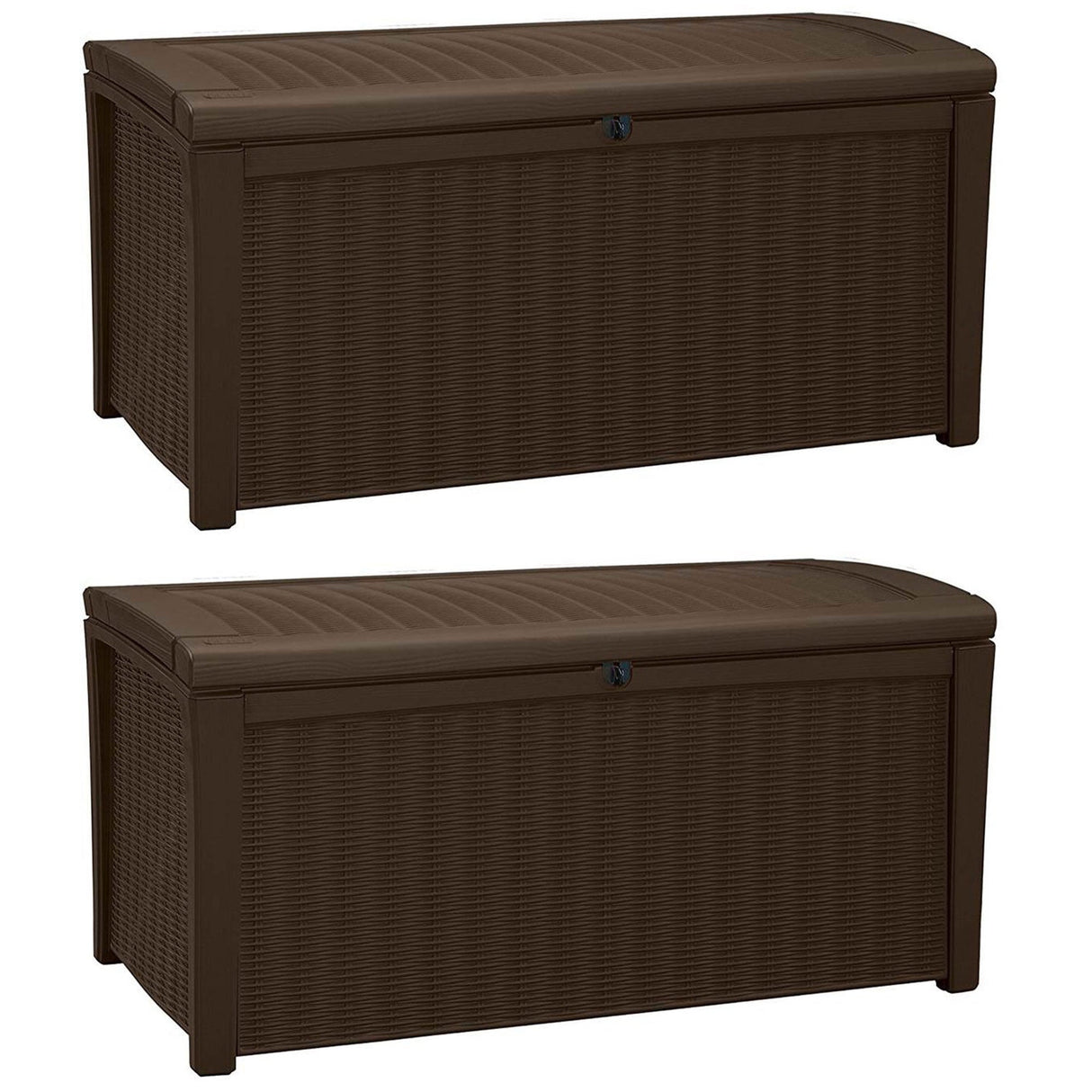 Keter Borneo 110 Gal Rattan Resin Patio Storage Deck Box & Bench (2 Pack)