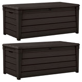 Keter Brightwood Weatherproof Patio Deck Storage Box Bench, Brown (2 Pack)