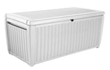 Keter Sumatra Rattan Style 135 Gallon Plastic, Resin and Wicker Deck Box, White