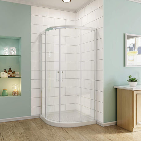 SUNNY SHOWER 37.5 in. W x 37.5 in. D x 72 in. H Chrome Finish Quadrant Enclosures With Sliding Doors And White Quadrant Base