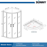 SUNNY SHOWER 37.5 in. W x 37.5 in. D x 72 in. H Chrome Finish Quadrant Enclosures With Sliding Doors And White Quadrant Base