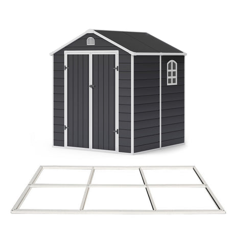 Lotus Sono Apex Plastic Garden Storage Shed Including Foundation Kit Grey - Available In 3 Sizes
