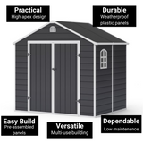 Lotus Sono Apex Plastic Garden Storage Shed Including Foundation Kit Grey - Available In 3 Sizes