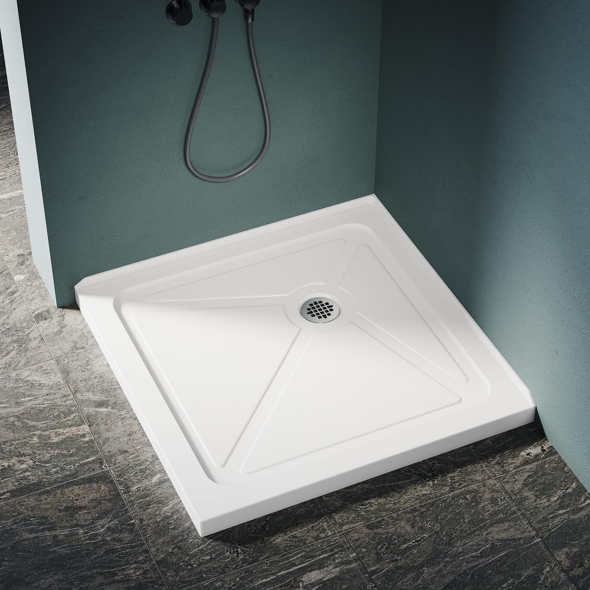 Elegant 34 in. W x 34 in. D x 3 in. H White Corner Drain Square Bases