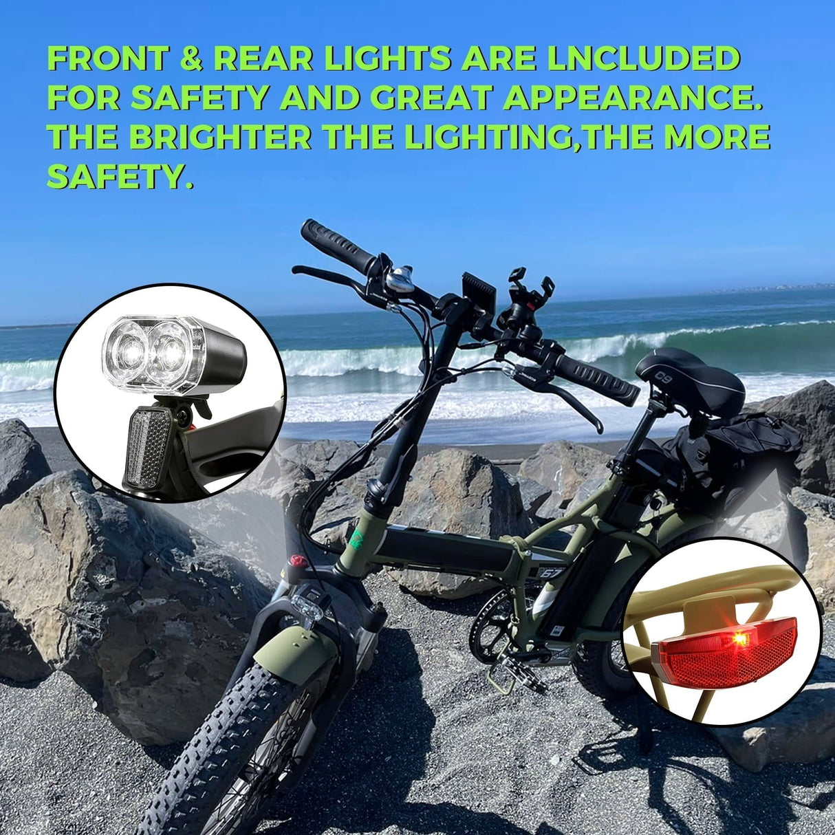 Ecotric 20" 48 V 500 W 15 AH Folding Electric Fat Tire Bicycle Bike City Ebike Black w/ Black A-E516646