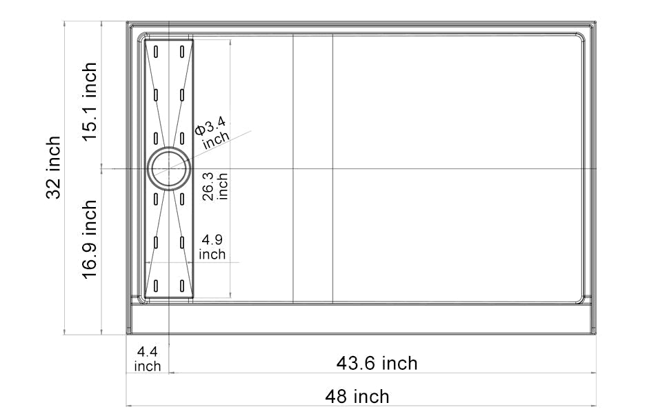 SUNNY SHOWER 32 in. D x 4 in. H White Left Drain Rectangular Base
