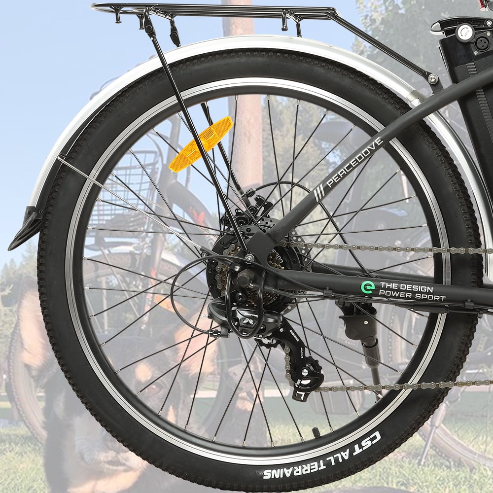 ECOTRIC 26 In. 36 V 10 Ah 350 W Step Through City Electric Bicycle with Basket 7 Speed for Adults Men and Women Pedal Assist Black A-E516646