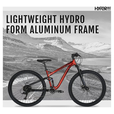Hyper Bicycles Men's 29" Explorer Dual Suspension Mountain Bike, Red