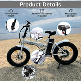 ECOTRIC 20 Inch Fat Tire Foldable 500W 36V Electric Bike Bicycle Pedal Assist Beach City Mountain E-Bike Adults Commuter Women Men White A-E516646