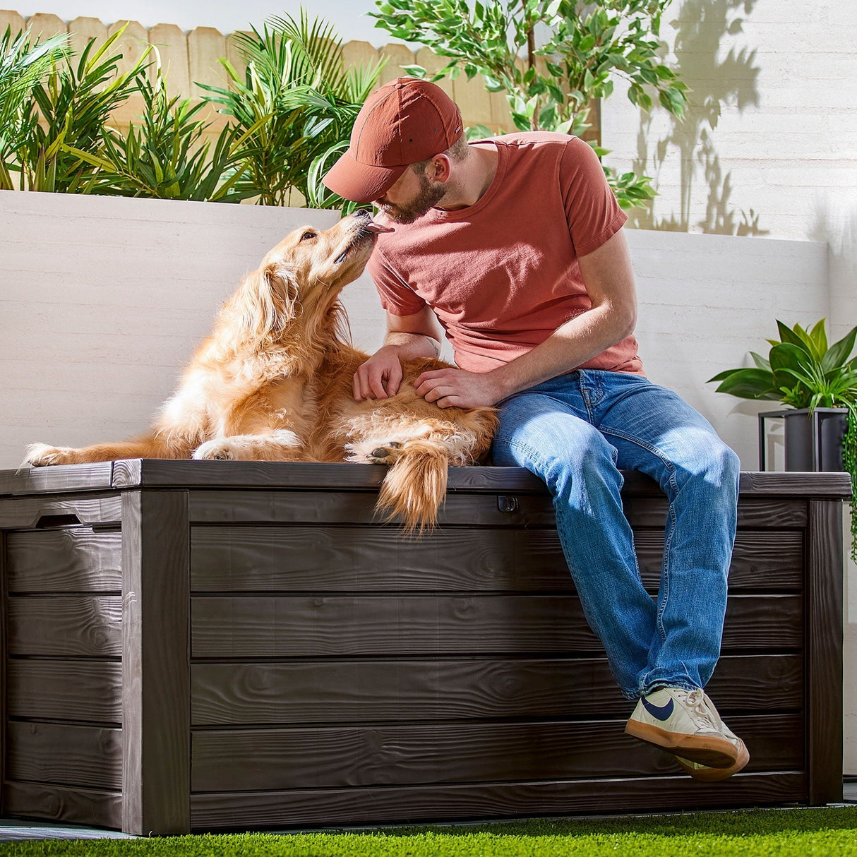 Keter Westwood Outdoor 150 Gal Deck Storage Box for Tools, Brown (2 Pack)