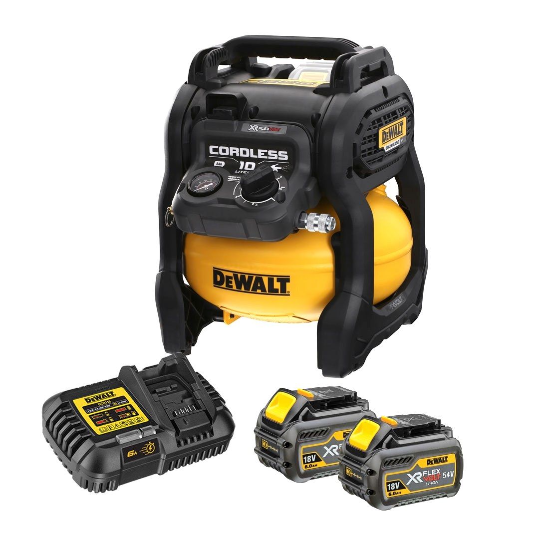 DeWalt DCC1054T2-GB 54v XR FLEXVOLT Cordless 10L Air Compressor inc 2x DCB546 Batts