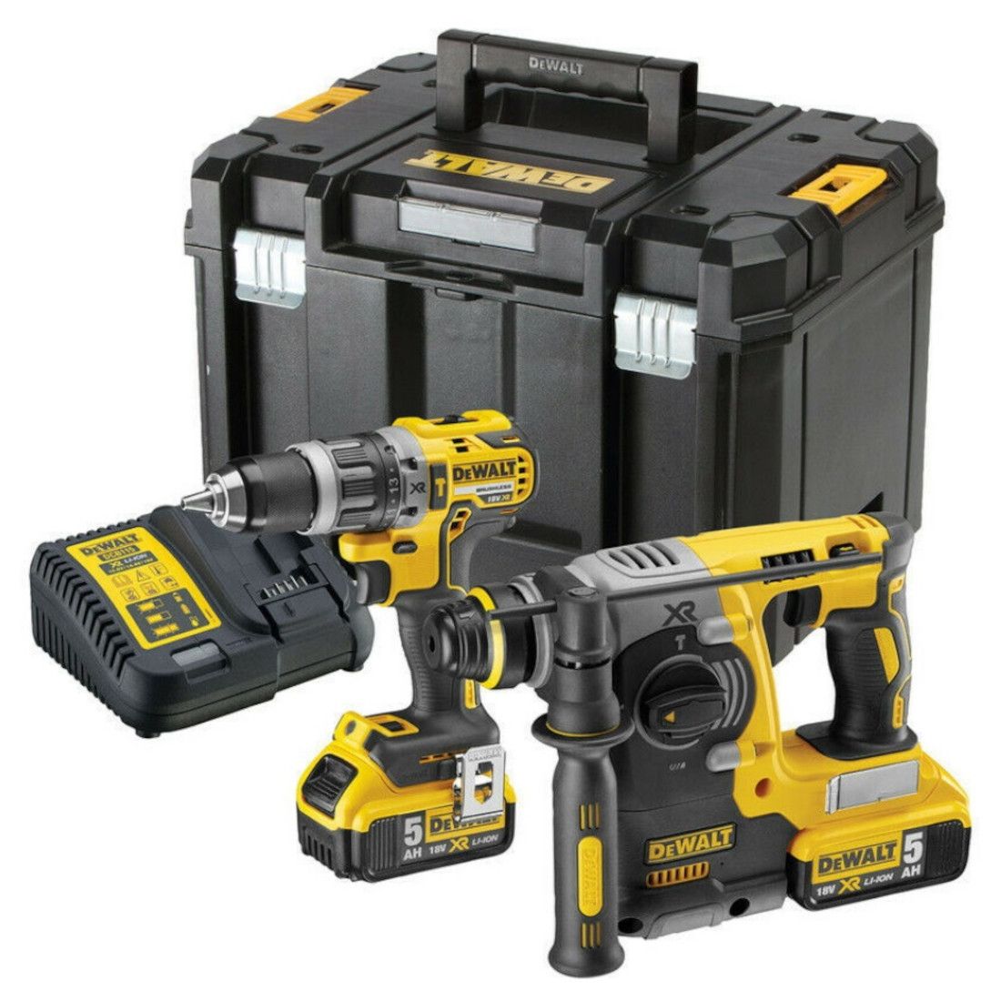 DeWalt DCK207P2T-GB 18v XR Combi Drill & SDS+ Plus Rotary Hammer Drill Twin Kit Inc 2x 5.0Ah Batts
