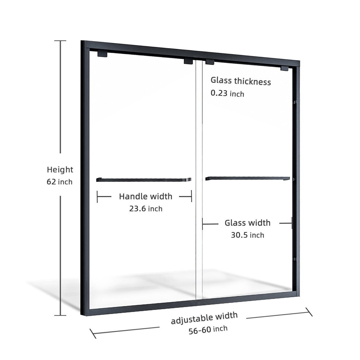 ELEGANT Bathtub Double Sliding Doors 60 in. W x 62 in. H Black Finish