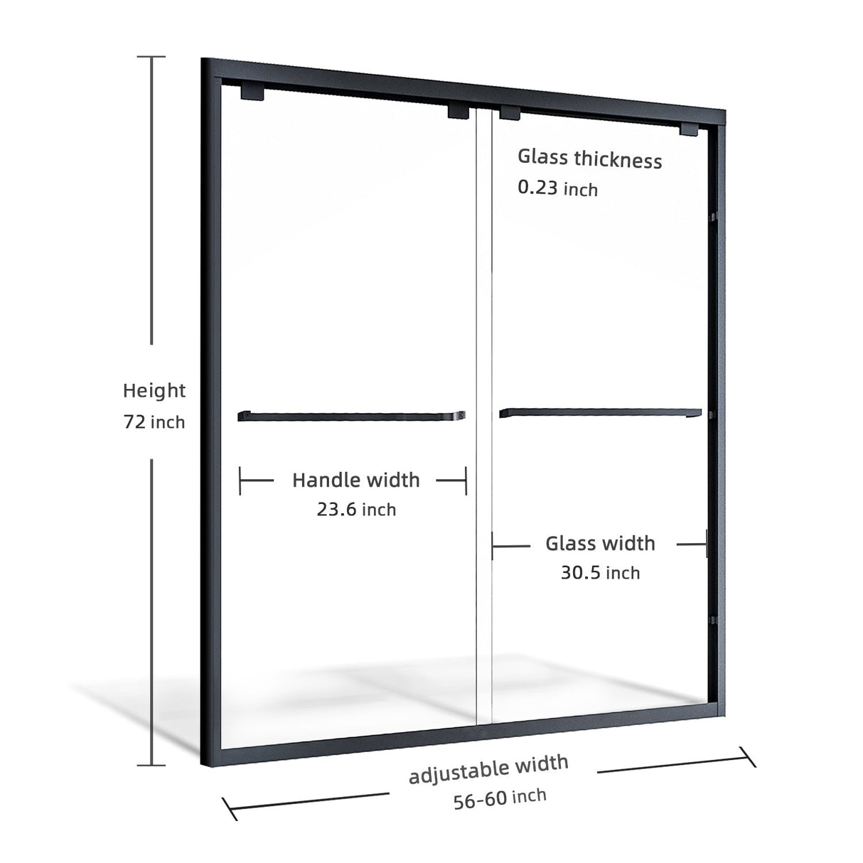 ELEGANT Double Sliding Shower Doors 60 in. W x 72 in. H Black Finish
