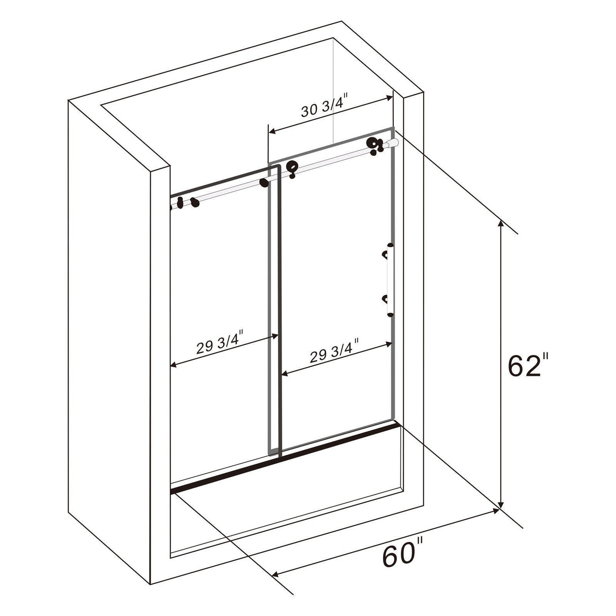 ELEGANT Frameless Bathtub Sliding Doors 60 in. W x 62 in. H