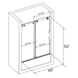 ELEGANT Frameless Bathtub Sliding Doors 60 in. W x 62 in. H