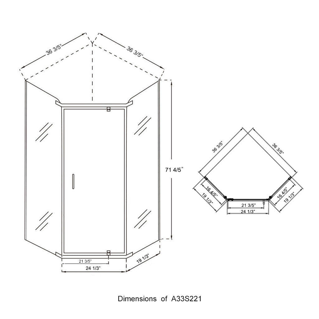 SUNNY SHOWER 36.7 in. W x 36.7 in. D x 71.8 in. H Frosted Chrome Finish Pivot Enclosures With Pivot Door