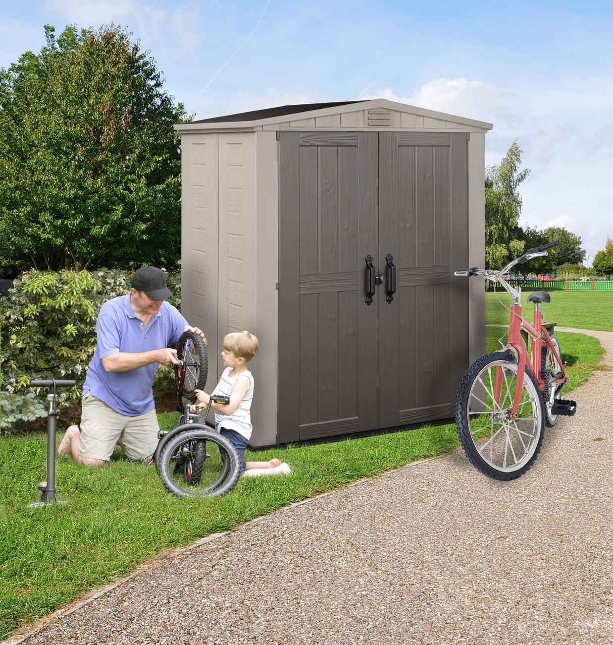 Keter Factor 6x 3 Outdoor Resin Shed, Lawn and Garden Storage, Beige and Taupe