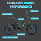 ECOTRIC 500 W 36 V E-Ride Foldable 20“ Electric Bicycle Fat Tire Removable Battery 7 Speed Children A-E516646