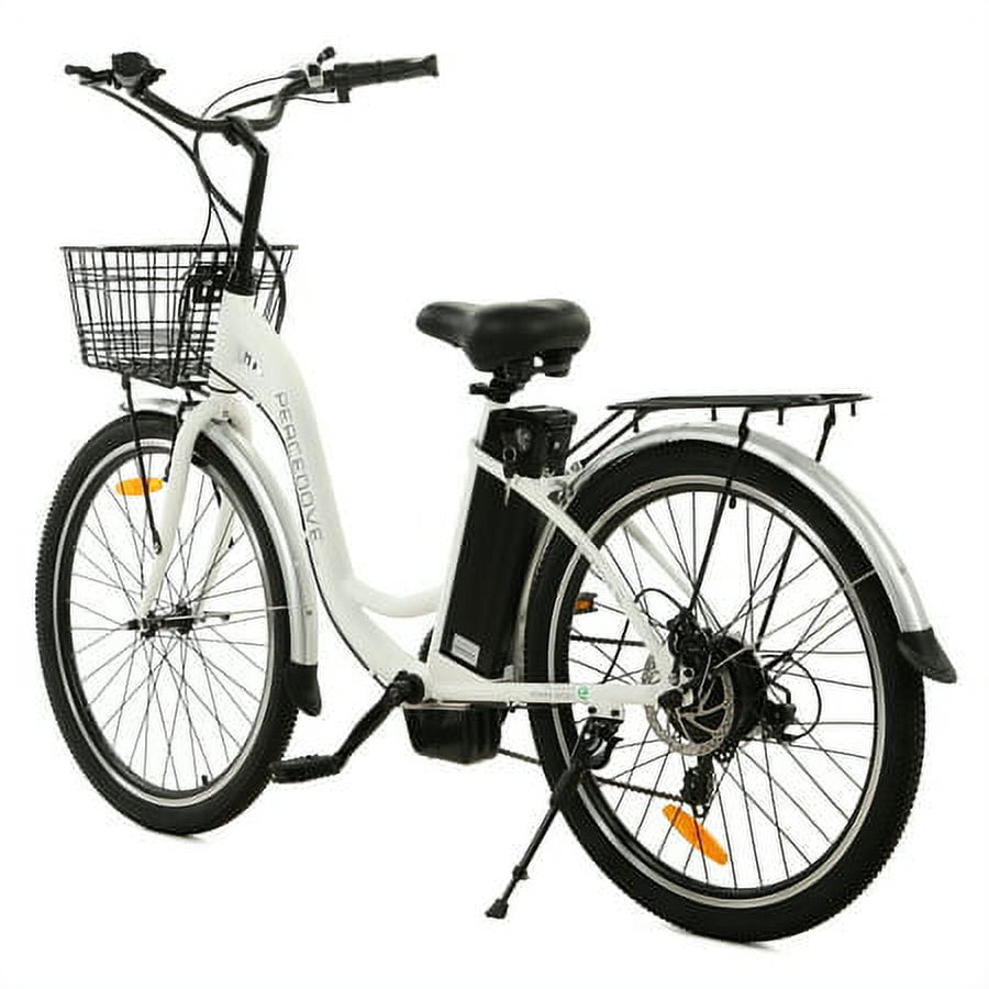 Ecotric 26 Inch 36 V 10 AH 350 W City Bike Electric Bicycle e-bike White with Basket 7 Speed Step Through Commuter for Women Girls A-E516646