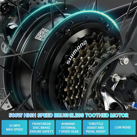 ECOTRIC 500 W 36 V E-Ride Foldable 20“ Electric Bicycle Fat Tire Removable Battery 7 Speed Children A-E516646