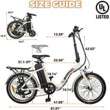 ECOTRIC 20" White Folding Electric Bike Bicycle City Ebike 350W Gear Rear Motor 36V 12.5AH Removable Lithium Battery Alloy Frame Pedal and Throttle Assist LED Display for Children A-E516646