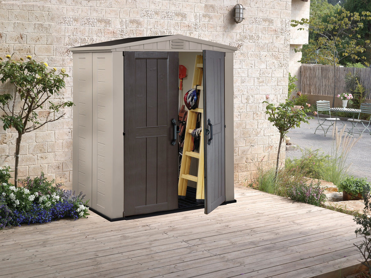 Keter Factor 6x 3 Outdoor Resin Shed, Lawn and Garden Storage, Beige and Taupe