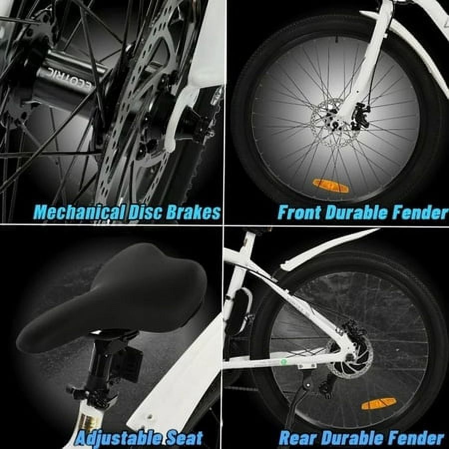 Ecotric Electric Bike 350W City Cruiser Bicycle Up to 35 Miles Removable Battery 7 Speed 26" Commuter Bike White for Adults Teen A-E516646