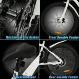 Ecotric Electric Bike 350W City Cruiser Bicycle Up to 35 Miles Removable Battery 7 Speed 26" Commuter Bike White for Adults Teen A-E516646