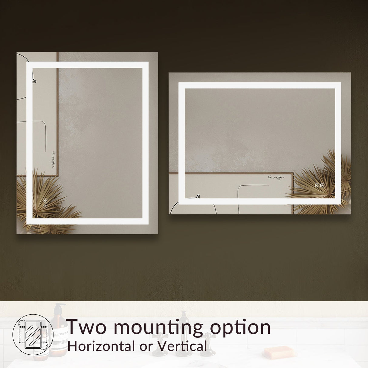 SUNNY SHOWER 36 x 28 in. LED Horizontal Bathroom Mirror With Anti-Fog and Waterproof