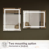 SUNNY SHOWER 28 x 36 in. LED Horizontal Bathroom Mirror With 3 Color Temperature Setting