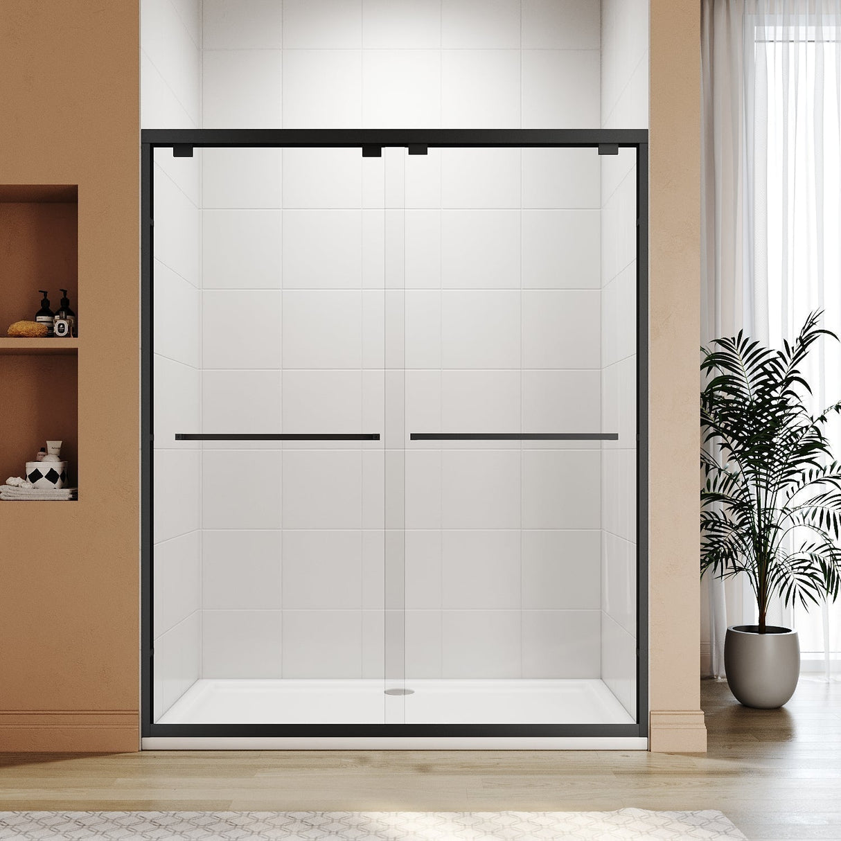 ELEGANT Double Sliding Shower Doors 60 in. W x 72 in. H Black Finish