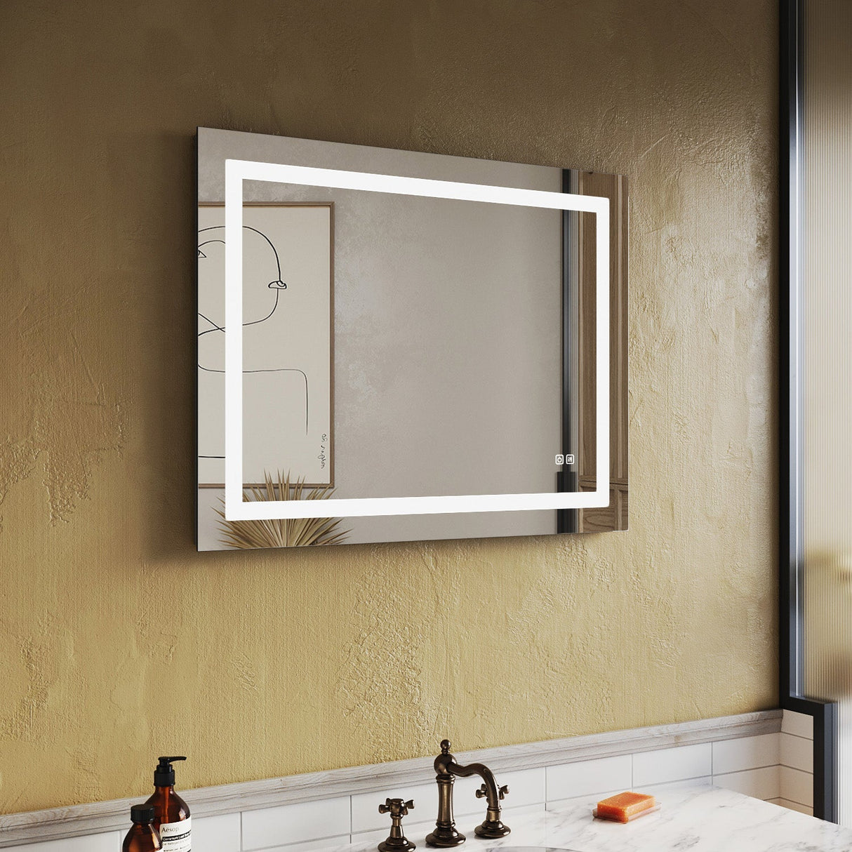 SUNNY SHOWER 36 x 28 in. LED Horizontal Bathroom Mirror With Anti-Fog and Waterproof