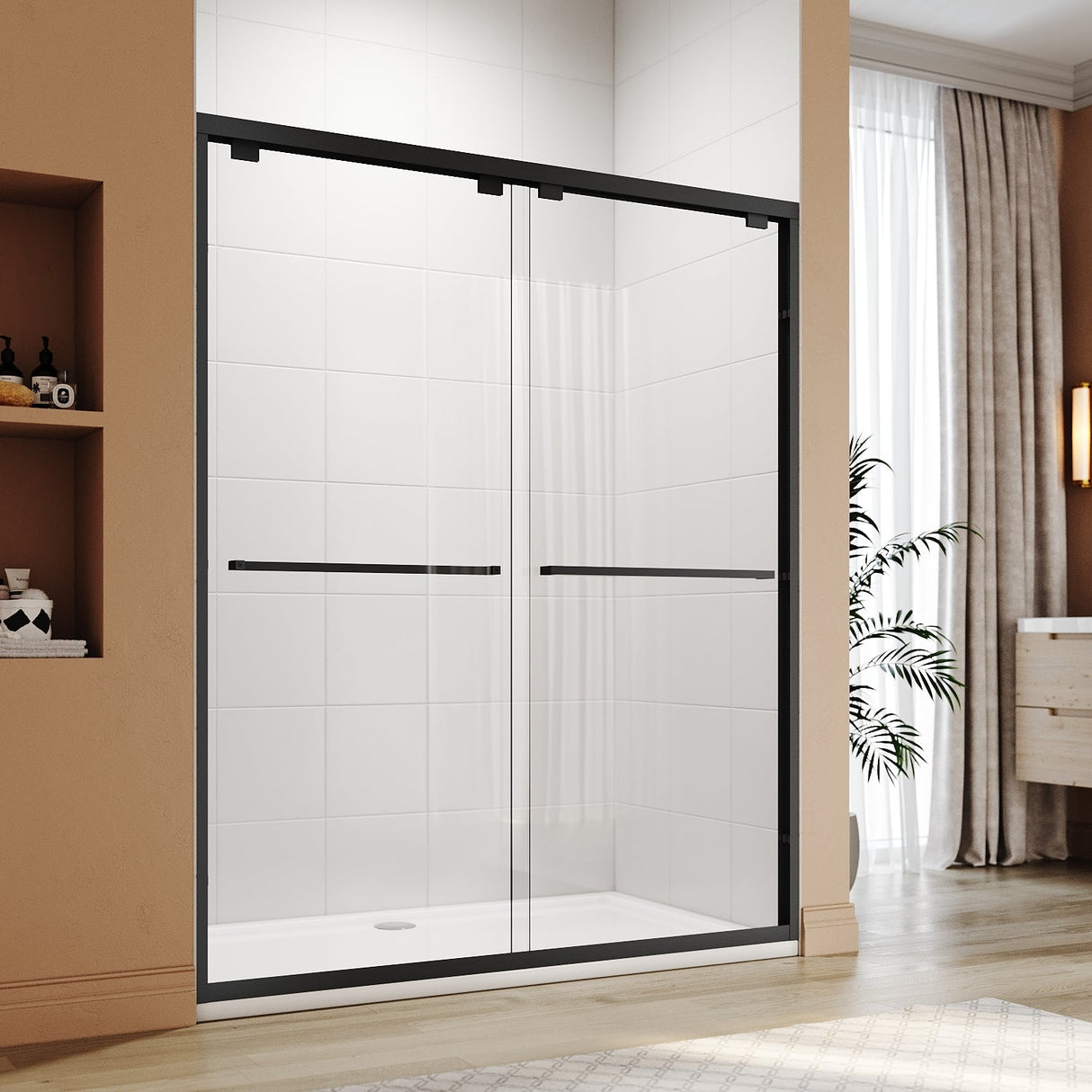 ELEGANT Double Sliding Shower Doors 60 in. W x 72 in. H Black Finish