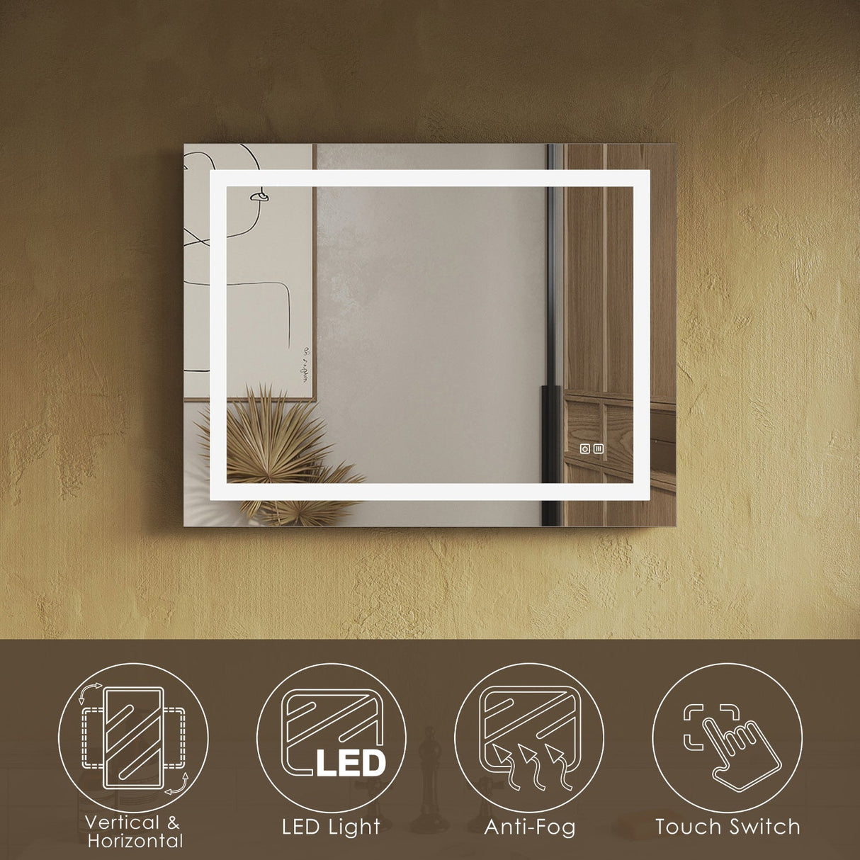 SUNNY SHOWER 36 x 28 in. LED Horizontal Bathroom Mirror With Anti-Fog and Waterproof