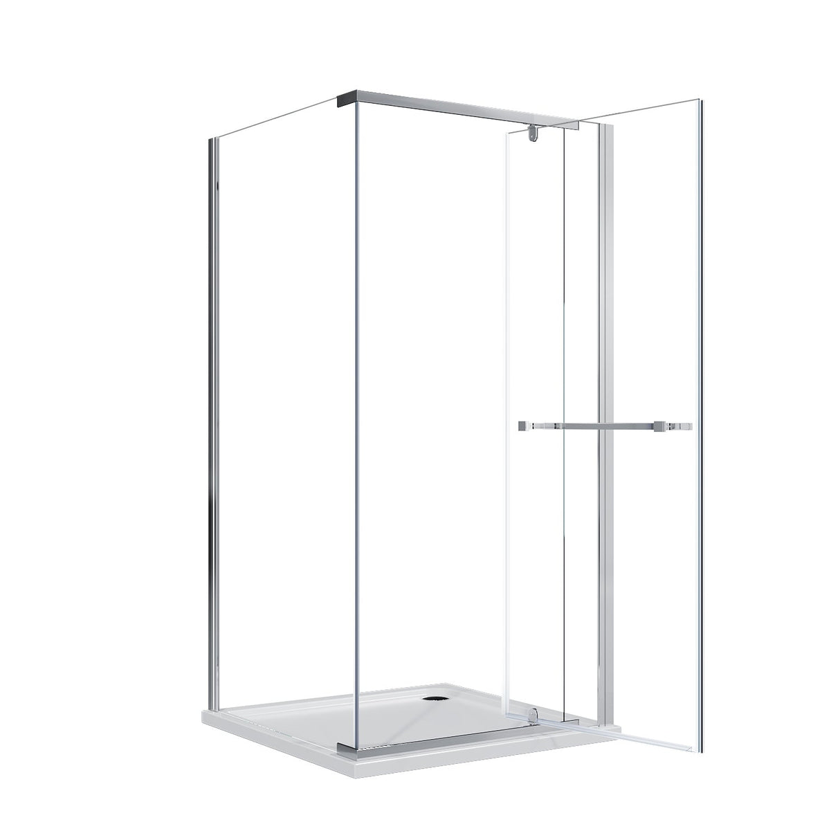 SUNNY SHOWER 36 in. W x 36 in. D x 72 in. H Frameless Chrome Finish Corner Entry Enclosure With Pivot Door And White Square Base