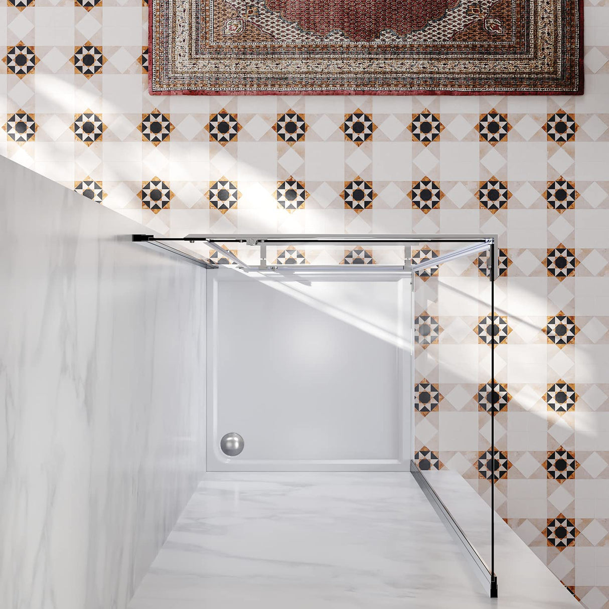 ELEGANT Corner Entry Enclosure With Pivot Doors 36 in. W x 36 in. D x 72 in. H Chrome Finish